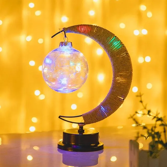 Enchanted 3D Moon Lamp with Twinkling Blue Star Lights