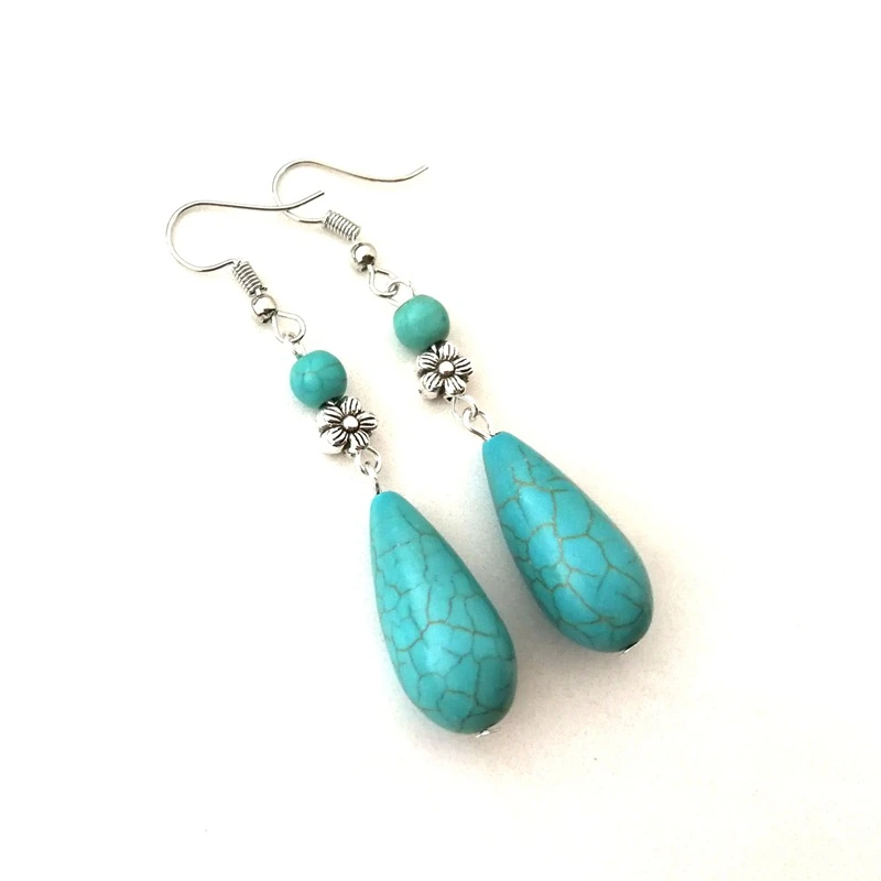 Synthetic Turquoise Long Drop Earrings