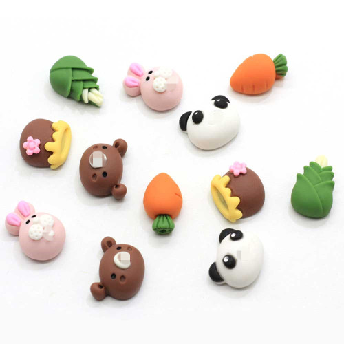 Cartoon gemischte Stile Tierköpfe Harz Cabochon Kaninchen Bär Panda Nail Art Dekor künstliche Gemüse Karotte DIY Ornament