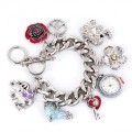 Colores moda pulsera Metal corazón colgante Multi mujeres Vestido reloj cuarzo