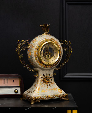 Gold Ceramic Table Clock - Chinese Ceramics Luxury Retro Style Art Clock Crafts Desk Ornament