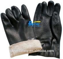 Long Sleeves Cotton Jersey Lined Black PVC Rigger Gloves