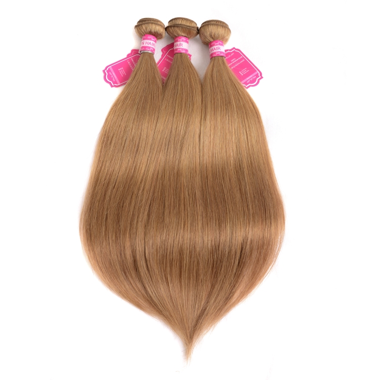 Color 27 Honey Blonde Brazilian Straight Hair 100% Human Hair Bundles  10-26 inch remy hair weft