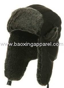 fur Aviator Tweed Trapper Trooper Winter Bomber Hat - black