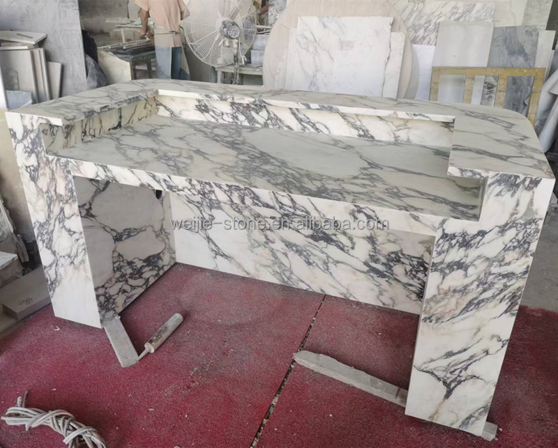 Modern Office Reception Desk With Calacatta Viola Marble Pattern, High ...