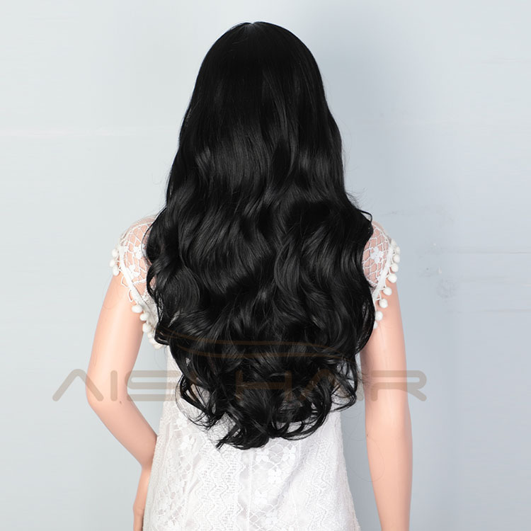 Aisi Hair Natural Looking Long Wavy Curly Body Wave Natural Black Lace Frontal Synthetic Hair For Black Women Lace Front Wig