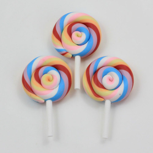 High Quality Beauty 10 Colors Kawaii Spiral Lollipop Candy Polymer Clay Cabochons Flatback For DIY Phone Decoration