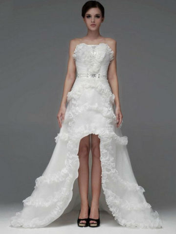 Hot sale front short and long back wedding dress