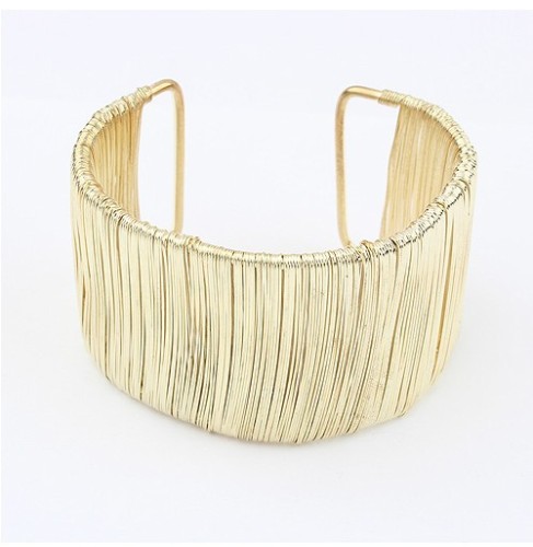 Guld färg metall manschetten armband med flätat järn snoddar partihandel mode c armring heta sälja