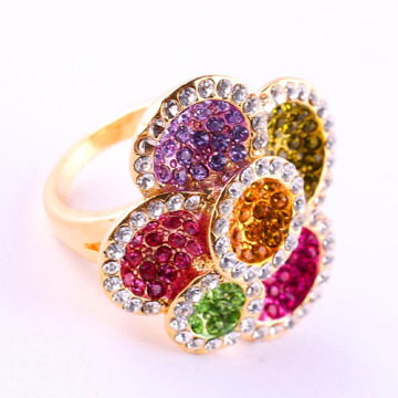 Elegant Design 2012 Flower Gold Wedding Ring Color Zircon Ring