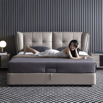 Tufted modern storage leather bed