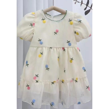 Flower Embroidery Puff Sleeves Baby Girl Dress