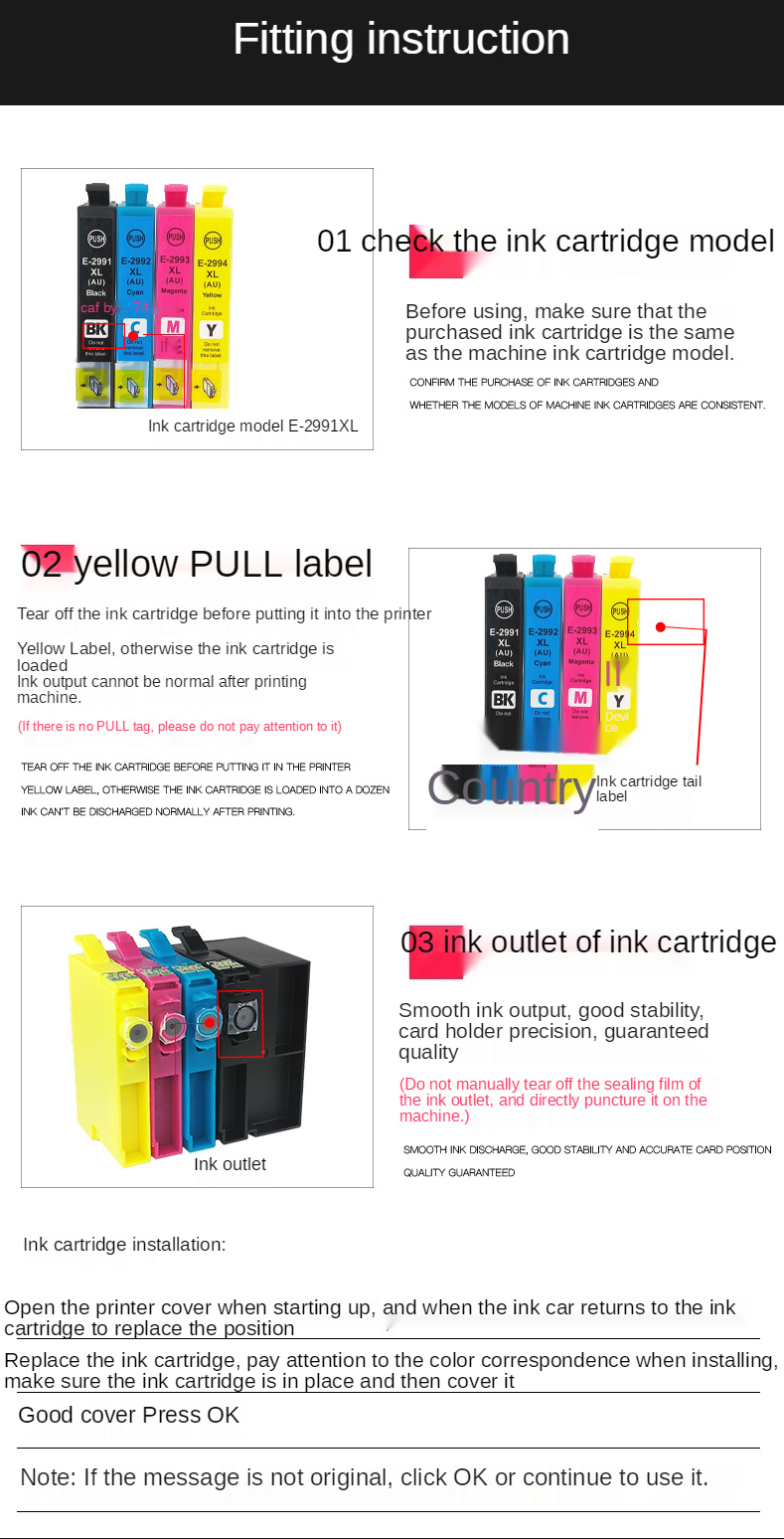 Wholesale T2991 T2992 T2993 T2994 29XL Premium Color Compatible Inkjet Ink Cartridge for EP Home XP-235 332 435 Ink Printer