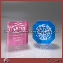 Blue hexagonal corporate acrylic/plexiglass trophy/award with logo