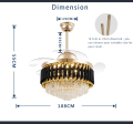 Lujos de cristal de cristal 70w Black Gold Fan de techo