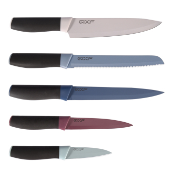 QXF 5 PC Non-Stick Colored Stainless Steel Chef Knife Set with Sheaths