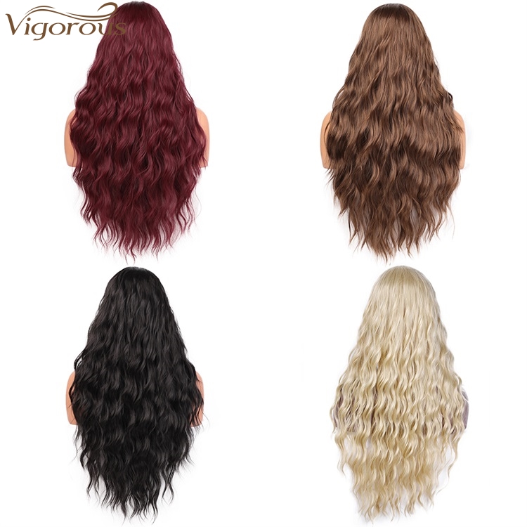 Vigorous Long Black Wavy Wig Synthetic Wave Wigs for Black Women Natural Middle Part Wigs Heat Resistant Hair