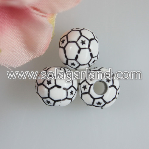 Perles de football rondes en acrylique de 12 mm, perles de ballon de football en vrac