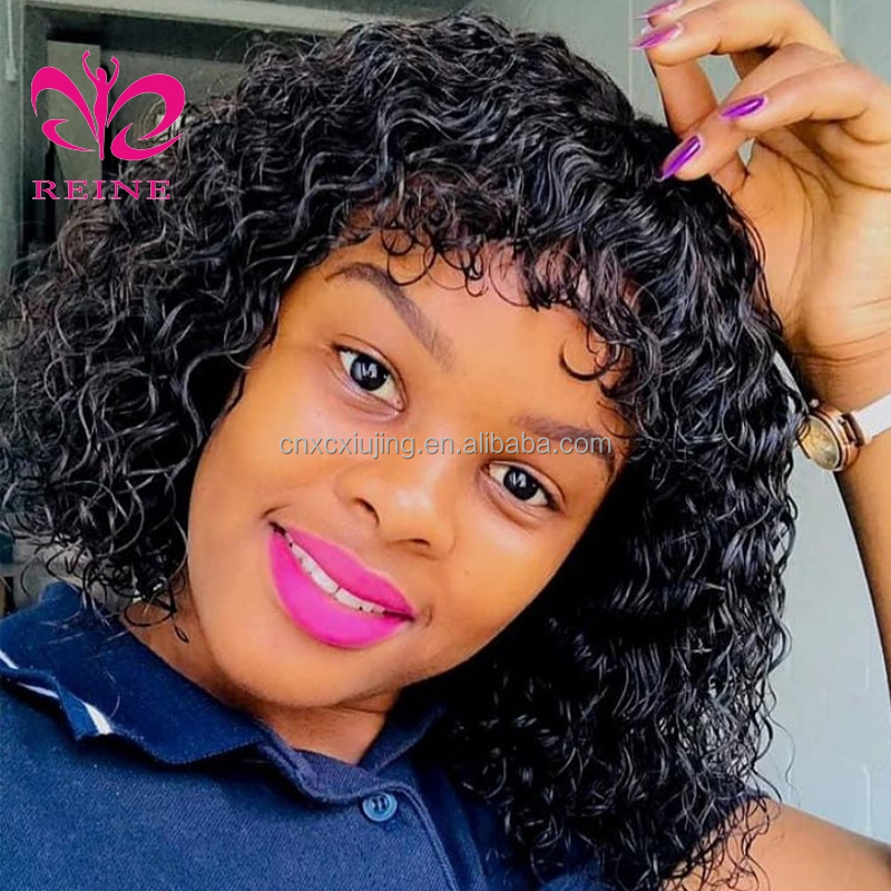 2021 Wholesales 12a Grade Funmi SDD Super Double Drawn Pixie Cut Short Wigs With Bang Human Hair Brazilian Rose Curl Fringe Wigs