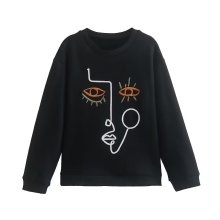 KAR&OT ZA Women's Black Vintage Embroidered Pullover Sweatshirt