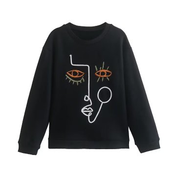 KAR&OT ZA Women's Black Vintage Embroidered Pullover Sweatshirt