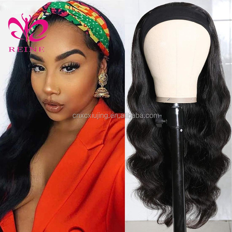 Reine Hair Headband Wig Straight 150% Ice Silk Scarf Headband Wig double drawn human hair wigs  For Black Women