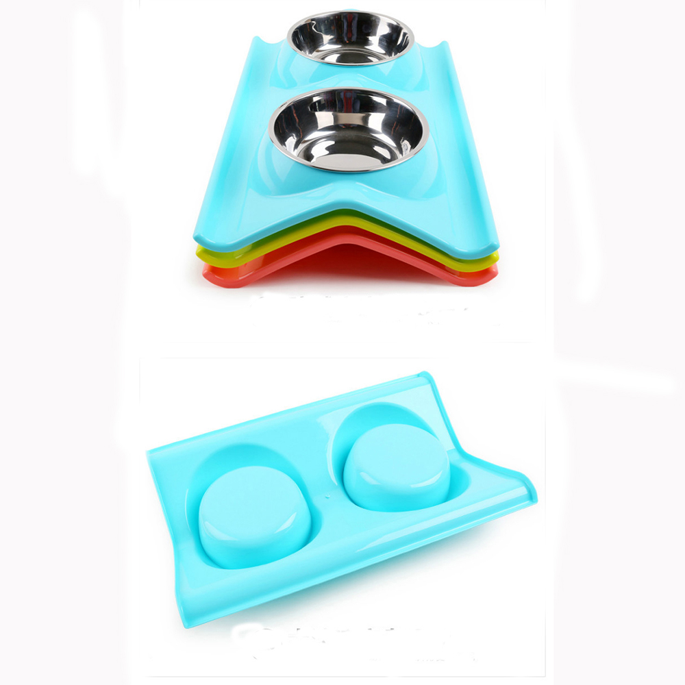 Pet Double Plastic Bowl Dog Drink Bowl