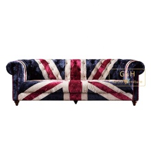 Union Jack Ice Velvet Blue Fabric Sofa GH105