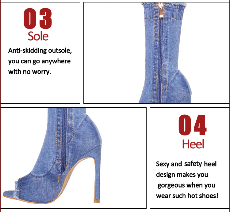 high heel ankle denim jean booties sandals