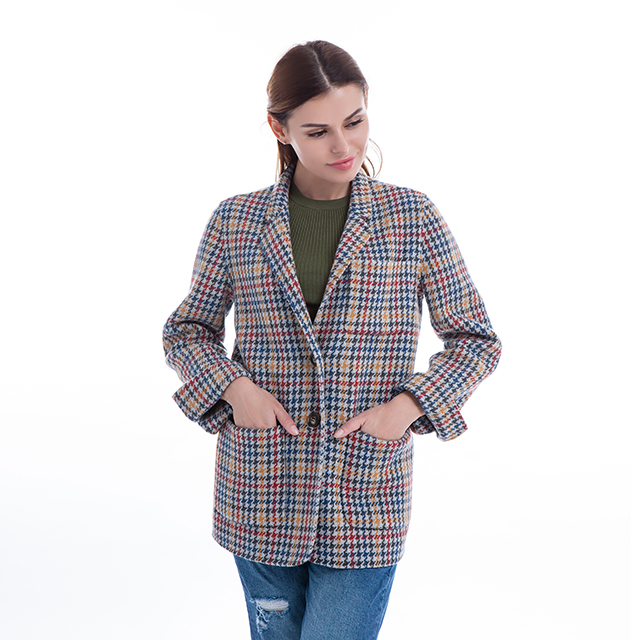 Fashionable thousand-bird checked cashmere overcoat