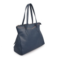 Work Handbag Cowhide Leather Two way Bag Blue