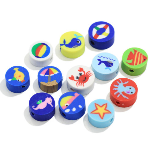 Manufacture Colorful Random Sea Fish Painted Round Polymer Clay Beads Charms For DIY Craftwork Decoration Mini Slice
