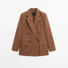 Women's minimalist double breasted linen blend suit jacket