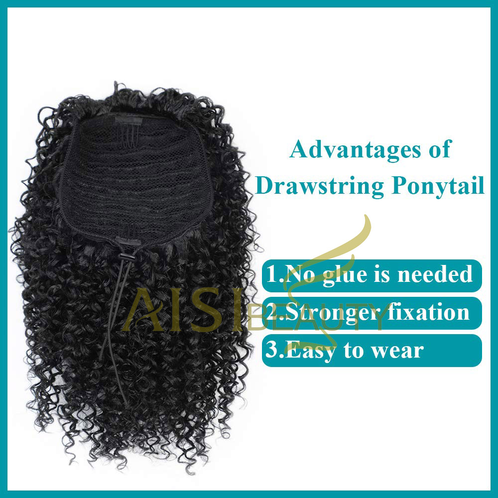 Aisi Beauty Wholesale Popular Natural Black Afro Fluffy Puff Hairpiece Extension Messy Donut Curly Afro Kinky Afro Hair Bun