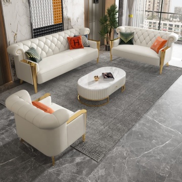 Causal Living Room Furniture: European Sofas with Ottoman, Stainless Steel Legs