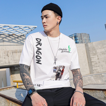 Fashion Men's casual white printed  T-shirt