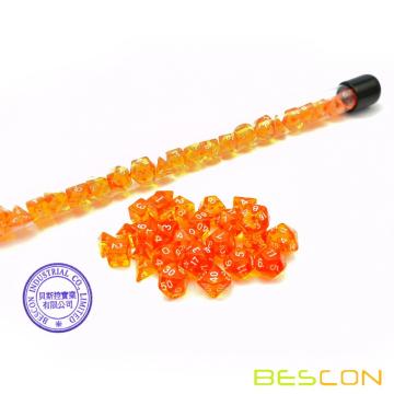 Bescon 28pcs Translucent Orange Mini Polyhedral Dice Set en Tube, Dungeons and Dragons RPG Dice 4X7pcs, Mini Gem Dice Set