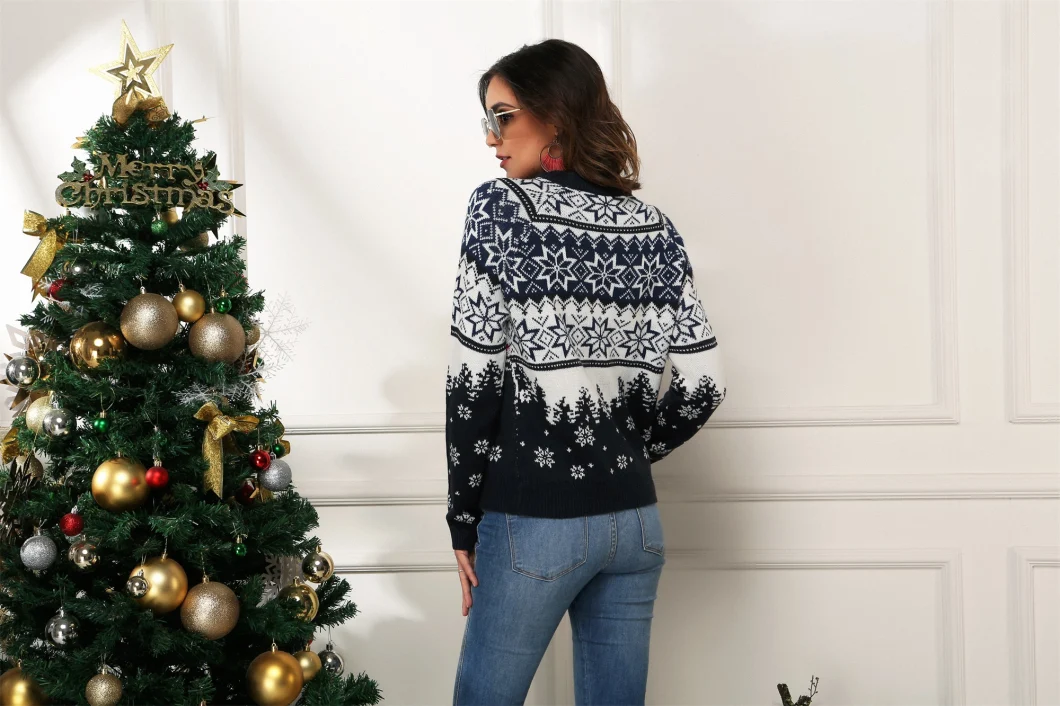 Natal Snowflake Ladies Pullover Knitwear Panjang Panjang Pakaian Longgar Sweater