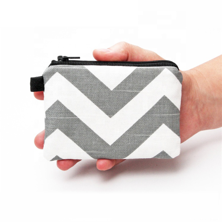 Custom Mini Zippered Cute Souvenir Gray Chevron Print Cotton Fabric Zippered Pouch Coin Purse For Kids