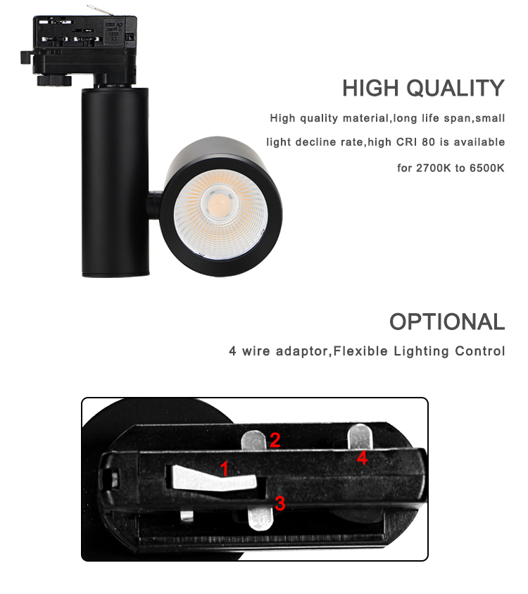 KCD narrow beam halo 4 wire 30w connector led track light