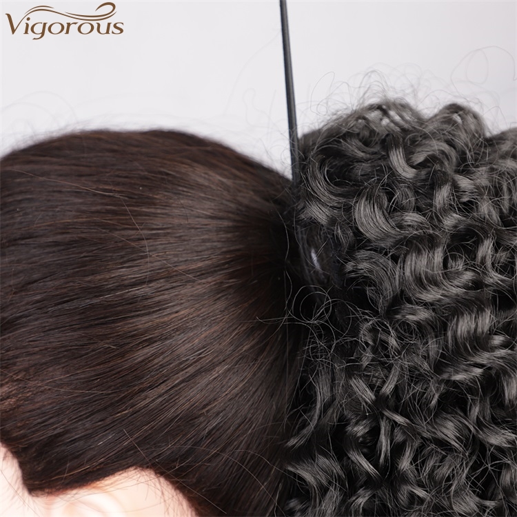 Vigorous long loose wave natural  curly  clip in wrap around drawstring puff high ponytail hai extensions synthetic