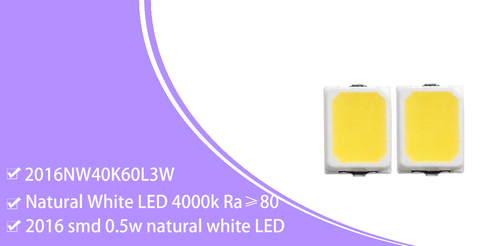 2016NW40K60L3W Super Bright 2016 SMD 4000-4500K Natural White LED SMD 150mA 55-65LM