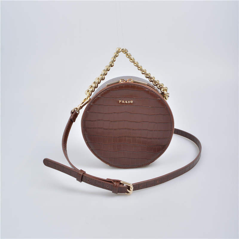 Brown crossbody bag with metal strap