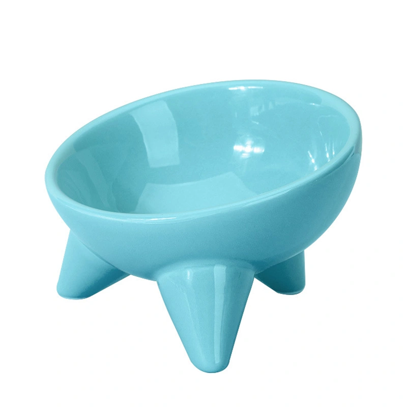 Color Ceramic Bowl Anti-Overturning Cat Food Bowl Tall Pet Drinking Bowl