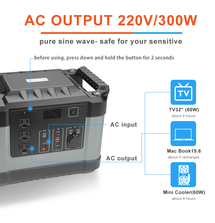 300W portable emergency generator backup power source with LCD