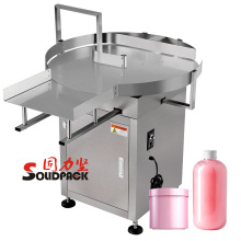 Solidpac Sorting Bottle Unscrambler with Large Turn Tables and Conveyor