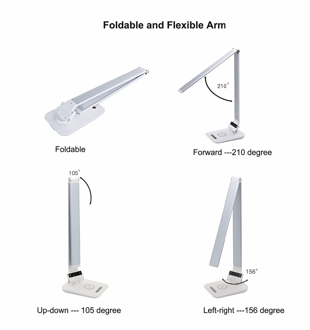 Dimmable touch switch QI wireless charging led table lamp, DC12V, 2pcs USB port for home, study, room, hotel