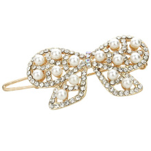 Pretty bow brooch with imitation pearl and CZ for bride