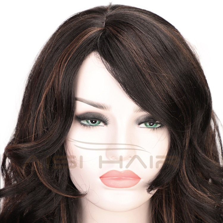 Heat Resistant Black Mixed Black Body Wave Synthetic Long Wavy Fiber Hair Wig For Black White Women Cosplay  Wigs