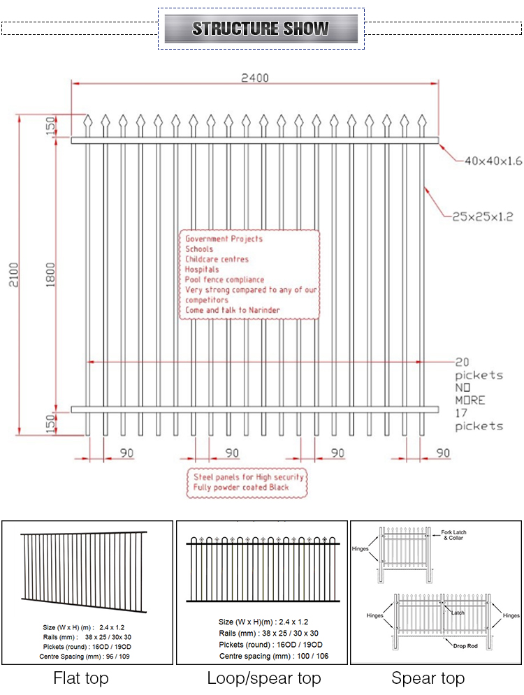 Hot Sale 5 Foot Galvanized Steel Wrought Iron Fence and Gates